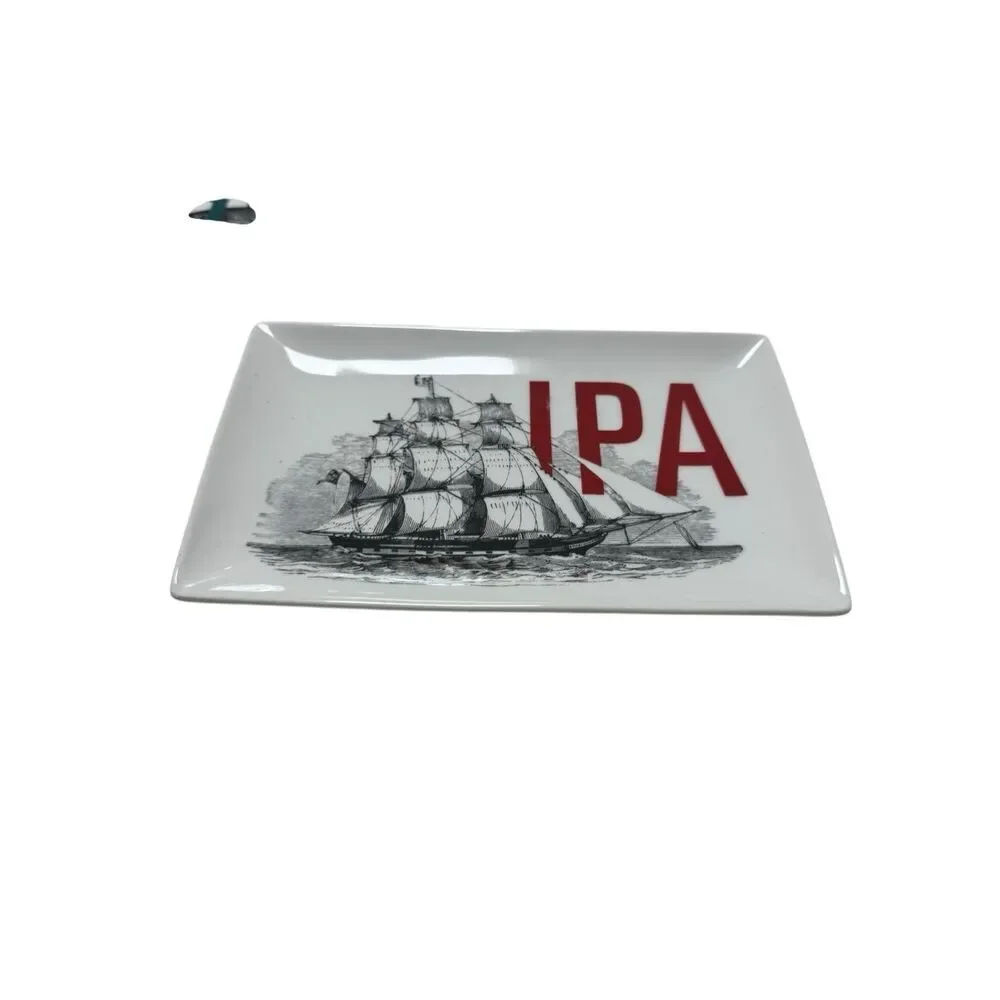 5 CRATE & BARREL CRAFT BEER MICROBREW CERAMIC APPETIZER DESSERT BARWARE PLATES